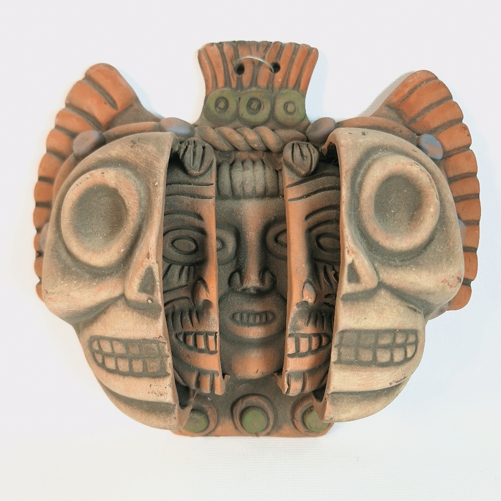 Aztec Vintage Ceramic Mask, Three Ages of Man, Mexican Life Stages Terracotta